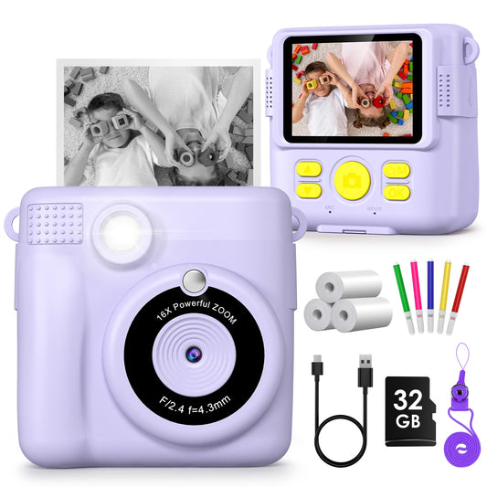 Cámara digital para niños 1080P HD cámara de impresión instantánea cámara portátil de juguete con tarjeta de 32GB regalo para niños niñas 3-12