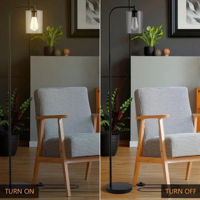 Industrial Black Floor Lamp with Glass Shade