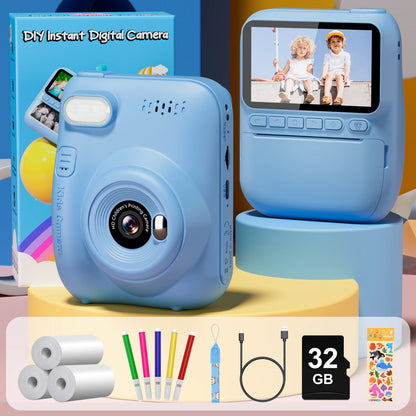 Gofunly-cámara de impresión instantánea para niños, Mini cámara Digital de 3,0 ", grabadora de vídeo portátil de 1080P, regalo para niños de 6 a 12 años