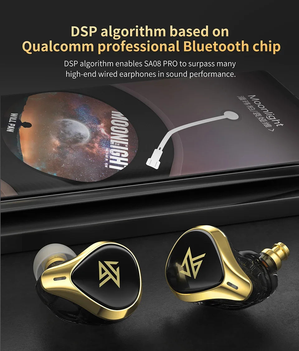 KZ SA08 PRO 4BA unidades TWS Bluetooth 5,2 auriculares inalámbricos Control táctil cancelación de ruido auriculares deportivos con estuche de carga