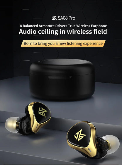 KZ SA08 PRO 4BA unidades TWS Bluetooth 5,2 auriculares inalámbricos Control táctil cancelación de ruido auriculares deportivos con estuche de carga