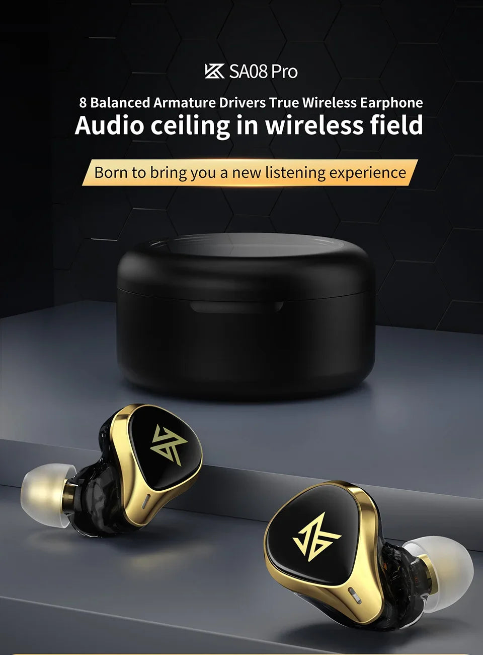KZ SA08 PRO 4BA unidades TWS Bluetooth 5,2 auriculares inalámbricos Control táctil cancelación de ruido auriculares deportivos con estuche de carga