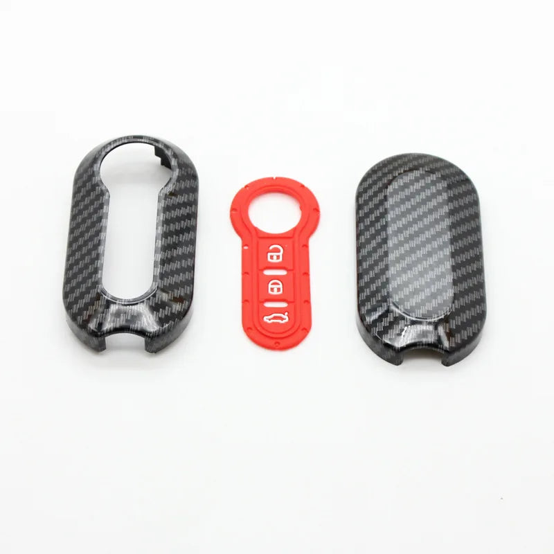 Cubierta de carcasa de llavero de coche Abs de carbono para FIAT 500 500L 500X Abarth llave plegable de 3 botones