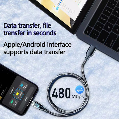 Cable USB a tipo C de 120W, Cable de carga súper rápida para teléfono, Cable de datos tipo C a tipo C de 100W con pantalla LED para Huawei Oppo Vivo ﻿