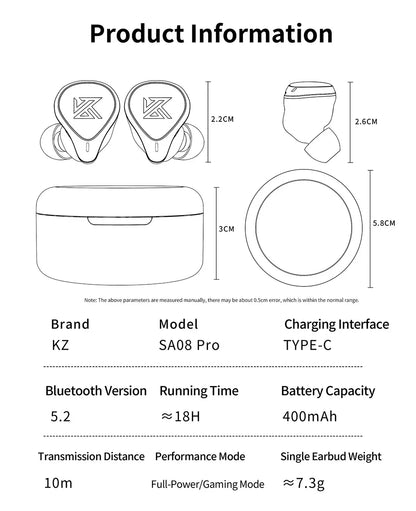 KZ SA08 PRO 4BA unidades TWS Bluetooth 5,2 auriculares inalámbricos Control táctil cancelación de ruido auriculares deportivos con estuche de carga