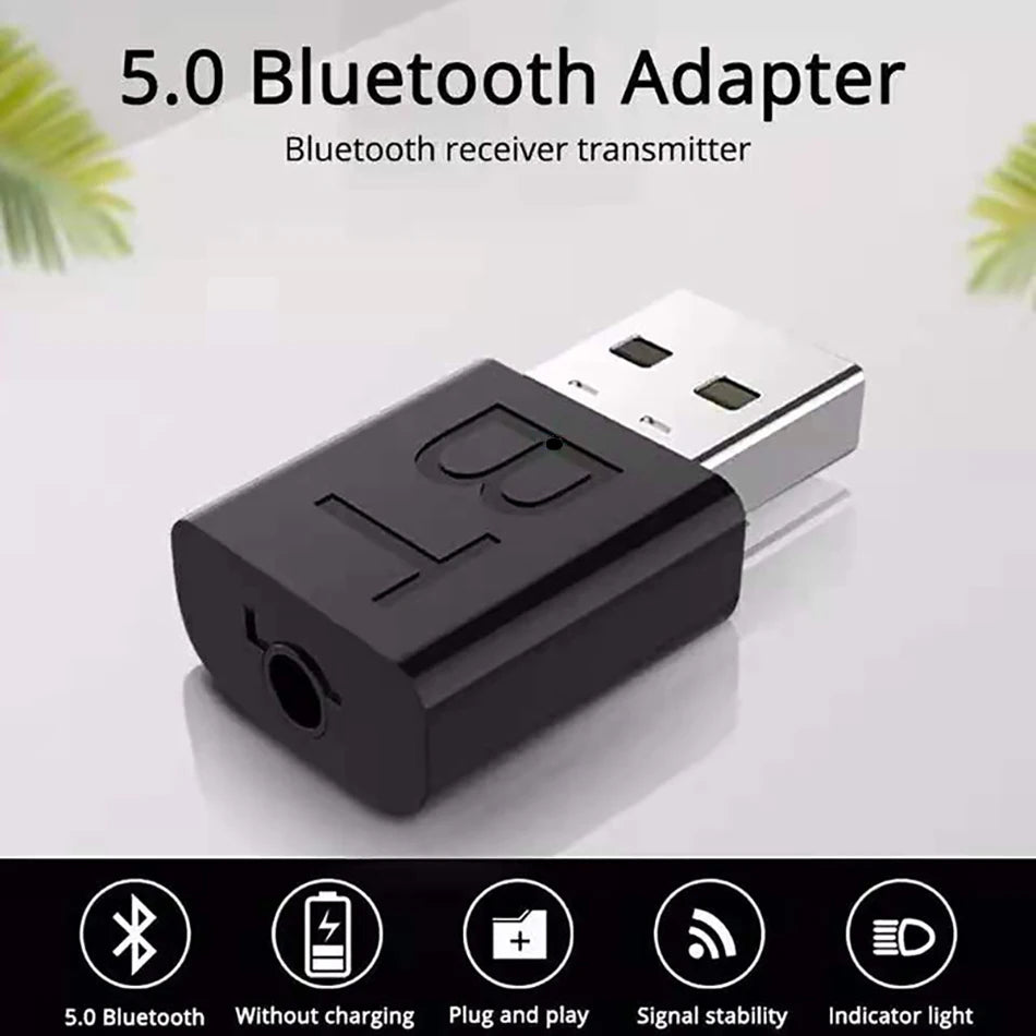 Receptor de Audio Bluetooth 5,0, adaptador inalámbrico Bluetooth, 3,5 MM, 3,5 Jack AUX, música estéreo automática, Dongle USB para altavoz de TV y auriculares