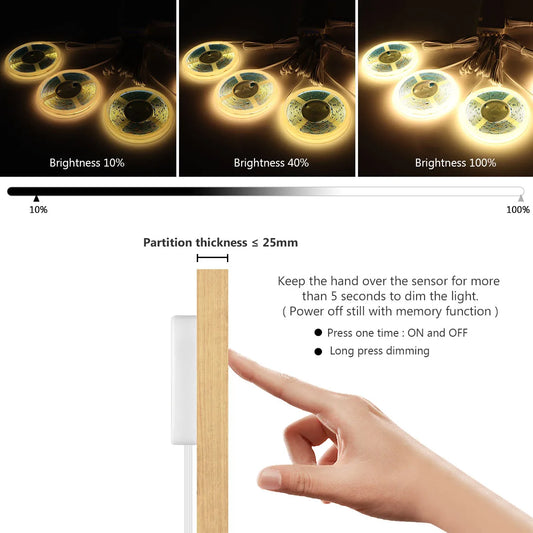 Tira de luces LED COB de madera Penetrable inteligente, luz con Sensor táctil, 320Leds/m, luces paralelas blancas cálidas/Neutras, iluminación de retroiluminación de cocina