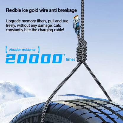 Cable USB a tipo C de 120W, Cable de carga súper rápida para teléfono, Cable de datos tipo C a tipo C de 100W con pantalla LED para Huawei Oppo Vivo ﻿
