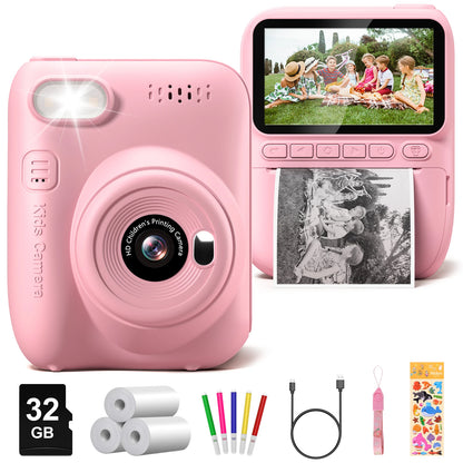 Gofunly-cámara de impresión instantánea para niños, Mini cámara Digital de 3,0 ", grabadora de vídeo portátil de 1080P, regalo para niños de 6 a 12 años