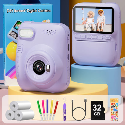 Gofunly-cámara de impresión instantánea para niños, Mini cámara Digital de 3,0 ", grabadora de vídeo portátil de 1080P, regalo para niños de 6 a 12 años