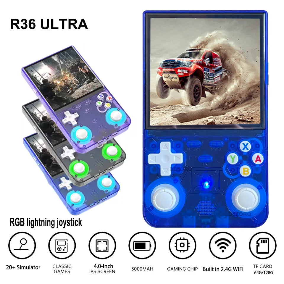 New R36 ULTRA Game Consola 4.0 IPS Screen Retro Handheld Game Player Portatil Console 64GB 10000+ Video Games for PSP/for MD