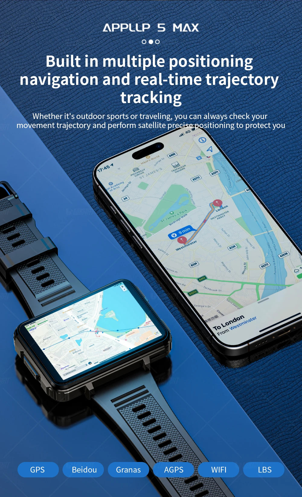 LOKMAT APPLLP 5 MAX reloj Android teléfono cuadrado pantalla grande Wifi 4G llamadas relojes inteligentes cámara Dual con linterna reloj para juegos