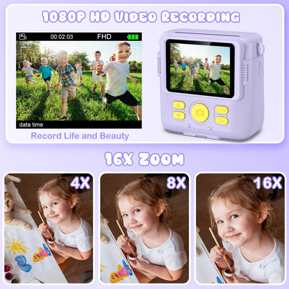 Cámara digital para niños 1080P HD cámara de impresión instantánea cámara portátil de juguete con tarjeta de 32GB regalo para niños niñas 3-12