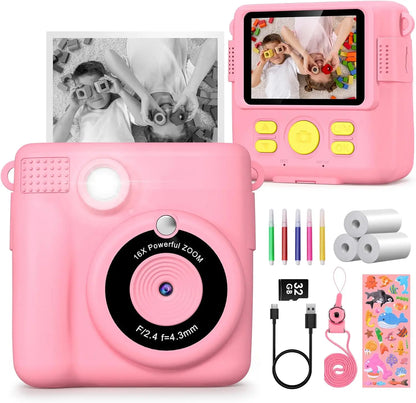 Cámara digital para niños 1080P HD cámara de impresión instantánea cámara portátil de juguete con tarjeta de 32GB regalo para niños niñas 3-12