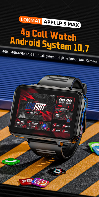 LOKMAT APPLLP 5 MAX reloj Android teléfono cuadrado pantalla grande Wifi 4G llamadas relojes inteligentes cámara Dual con linterna reloj para juegos