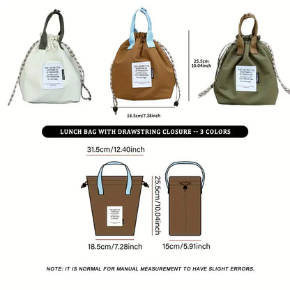 Bolsa de almuerzo impermeable de gran capacidad con cierre de cordón, bolsa Bento enfriadora de aislamiento grueso para trabajo de Picnic, bolsa con asa para estudiantes