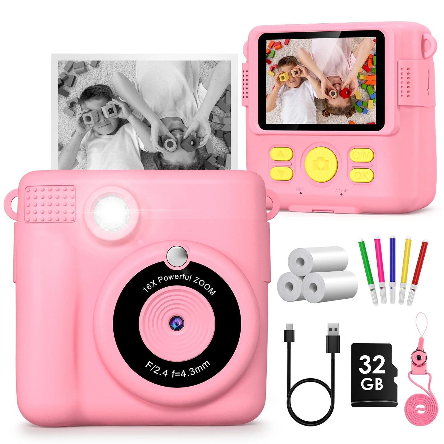 Cámara digital para niños 1080P HD cámara de impresión instantánea cámara portátil de juguete con tarjeta de 32GB regalo para niños niñas 3-12