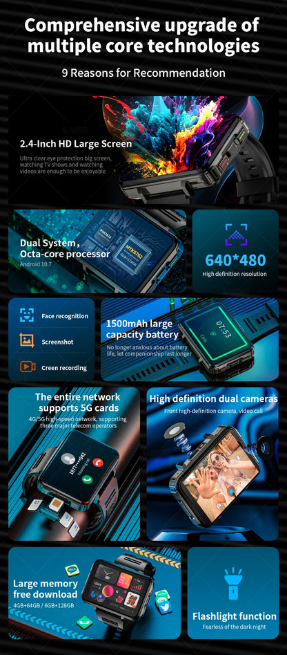 LOKMAT APPLLP 5 MAX reloj Android teléfono cuadrado pantalla grande Wifi 4G llamadas relojes inteligentes cámara Dual con linterna reloj para juegos