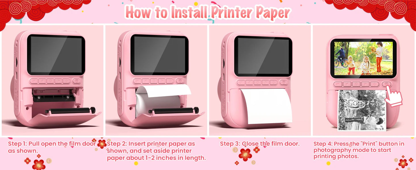 Cámara de impresión instantánea para niños, cámara para niños de 3,0 pulgadas durante 6-12 años, cámara digital HD 1080P de 32MP con 3 rollos de papel de impresora