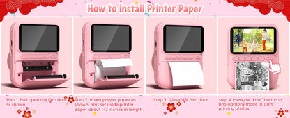 Cámara de impresión instantánea para niños, cámara para niños de 3,0 pulgadas durante 6-12 años, cámara digital HD 1080P de 32MP con 3 rollos de papel de impresora