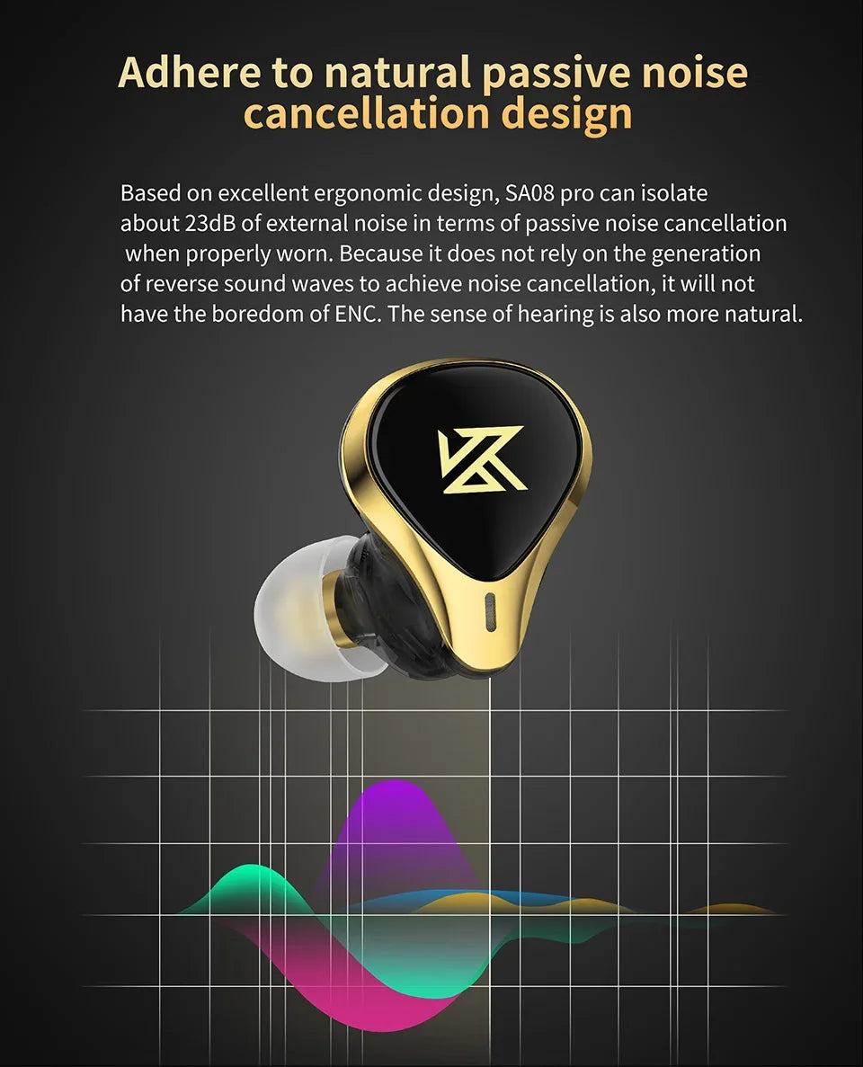 KZ SA08 PRO 4BA unidades TWS Bluetooth 5,2 auriculares inalámbricos Control táctil cancelación de ruido auriculares deportivos con estuche de carga