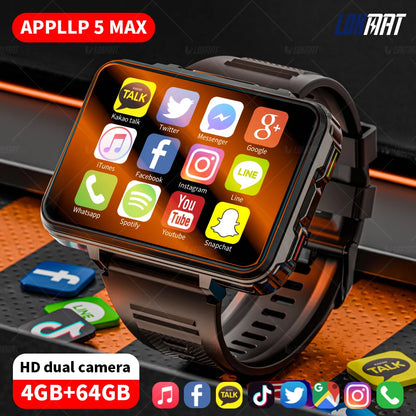 LOKMAT APPLLP 5 MAX reloj Android teléfono cuadrado pantalla grande Wifi 4G llamadas relojes inteligentes cámara Dual con linterna reloj para juegos
