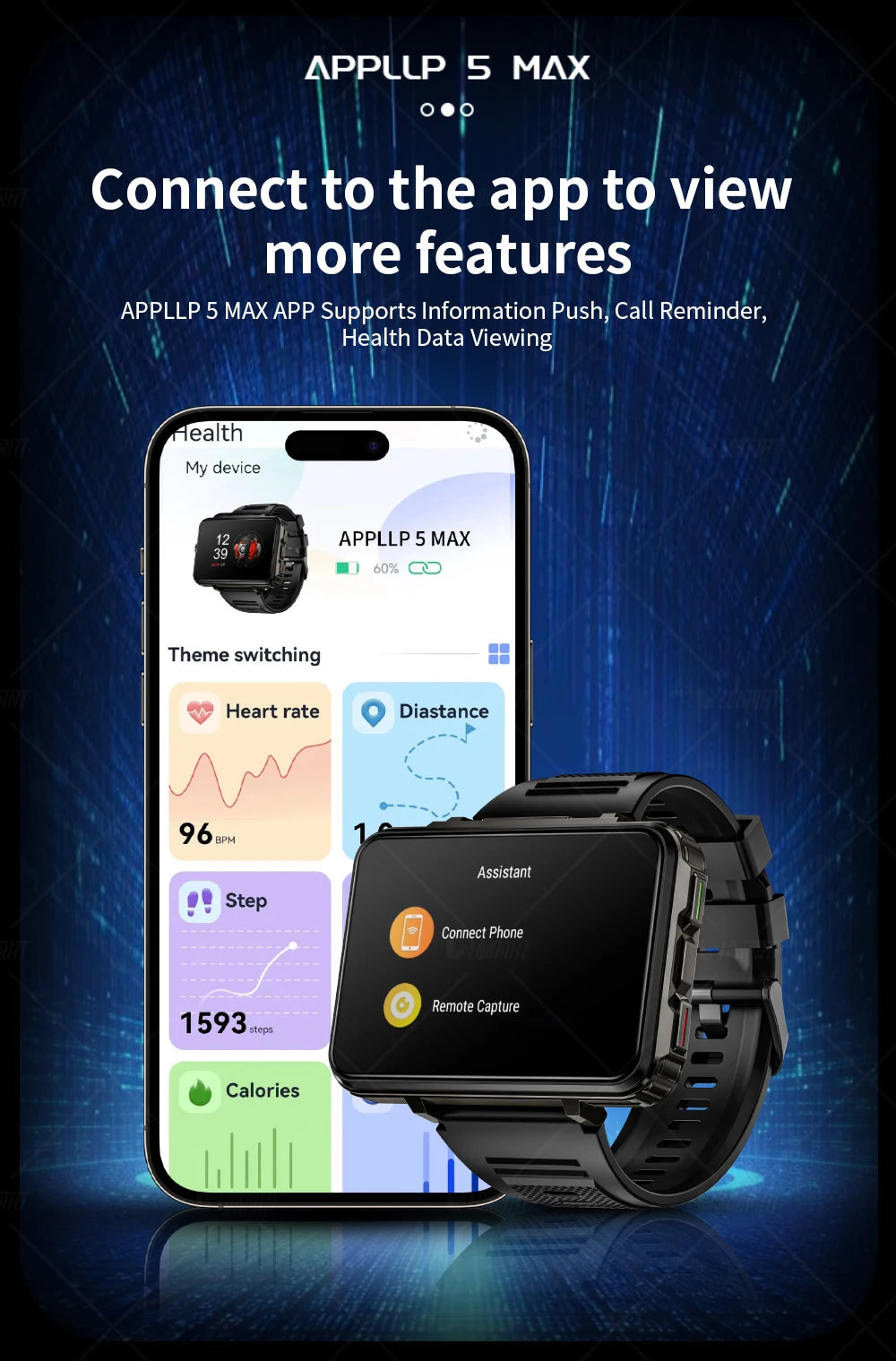 LOKMAT APPLLP 5 MAX reloj Android teléfono cuadrado pantalla grande Wifi 4G llamadas relojes inteligentes cámara Dual con linterna reloj para juegos