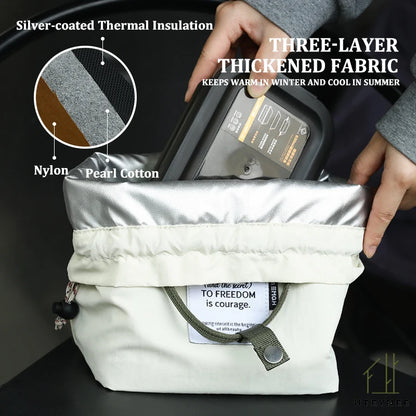 Bolsa de almuerzo impermeable de gran capacidad con cierre de cordón, bolsa Bento enfriadora de aislamiento grueso para trabajo de Picnic, bolsa con asa para estudiantes
