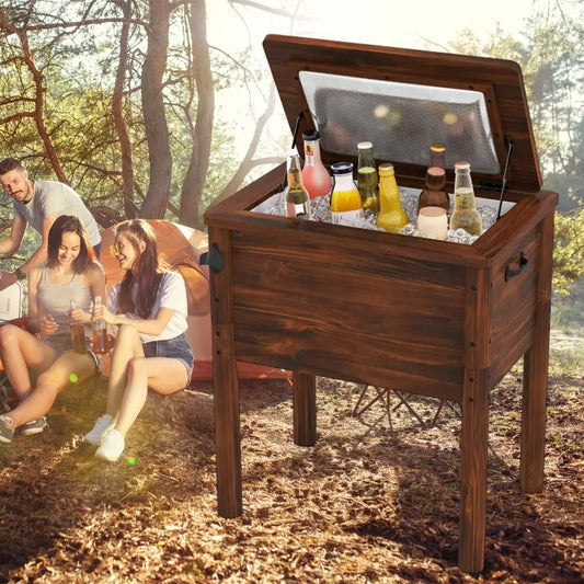 1pc Wooden Patio Cooler with 3 Handles and Bottle Opener for Cooling Beverages Stylish Outdoor Cooler Box