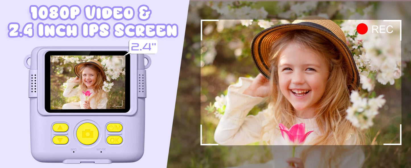 Cámara digital para niños 1080P HD cámara de impresión instantánea cámara portátil de juguete con tarjeta de 32GB regalo para niños niñas 3-12