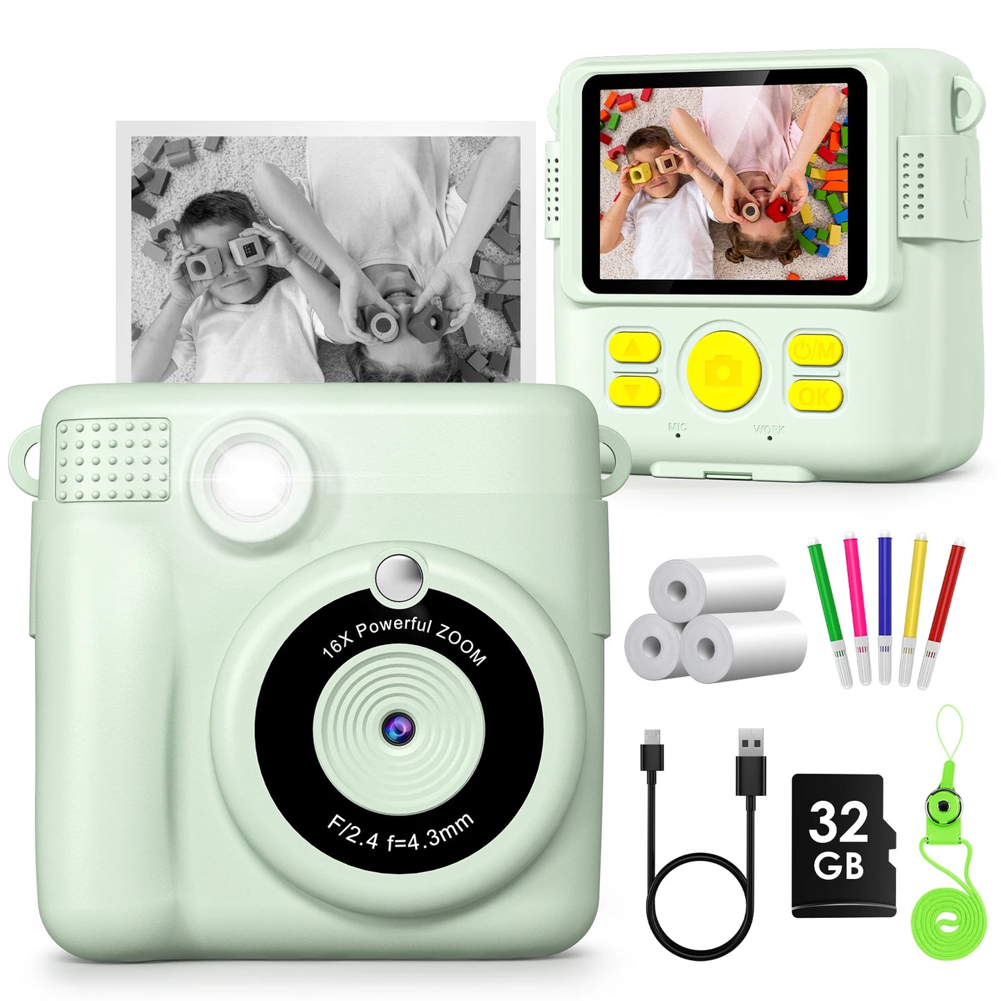 Cámara digital para niños 1080P HD cámara de impresión instantánea cámara portátil de juguete con tarjeta de 32GB regalo para niños niñas 3-12
