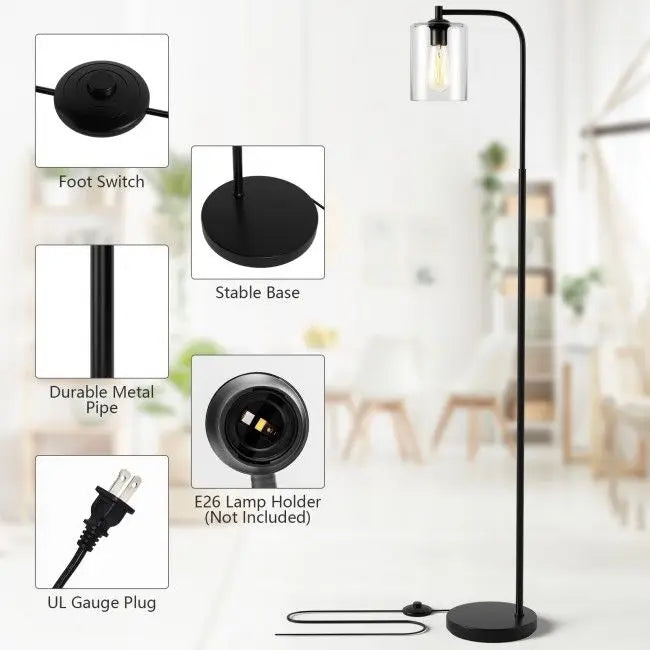 Industrial Black Floor Lamp with Glass Shade