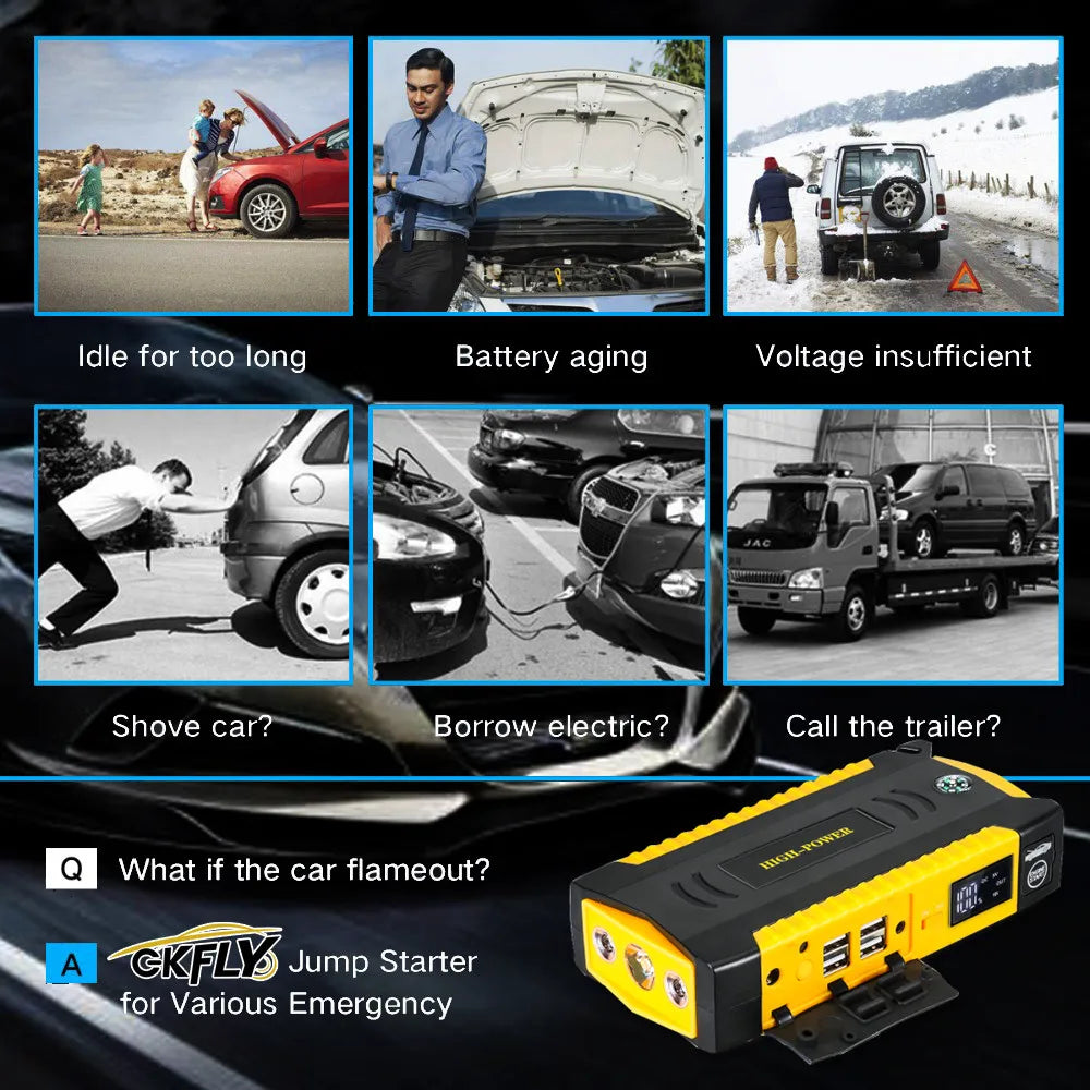GKFLY 16000mAh 3000A arrancador de batería de coche banco de energía refuerzo de batería de coche carga 12V dispositivo de arranque gasolina diésel arrancador de coche Buster