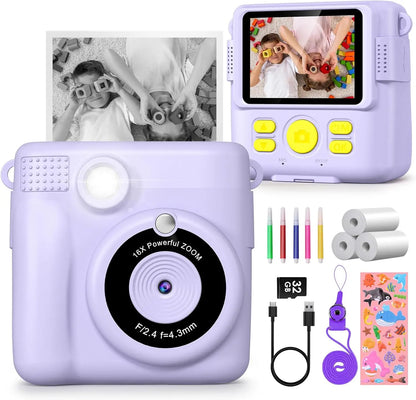 Cámara digital para niños 1080P HD cámara de impresión instantánea cámara portátil de juguete con tarjeta de 32GB regalo para niños niñas 3-12