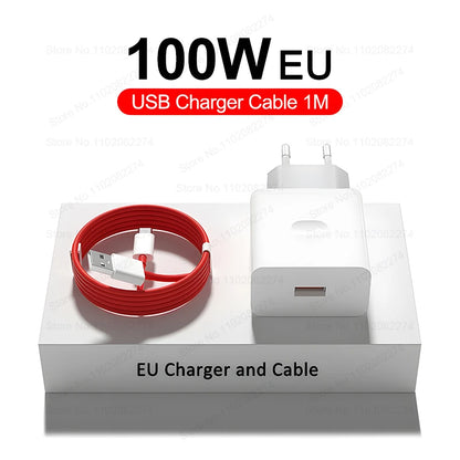 100W Supervooc cargador rápido Cargador de carga rápida Adaptador de teléfono de pared para OnePlus 13R 12R 12 13 11 10 ACE 5 PRO Cable de cargador USB Tipo C