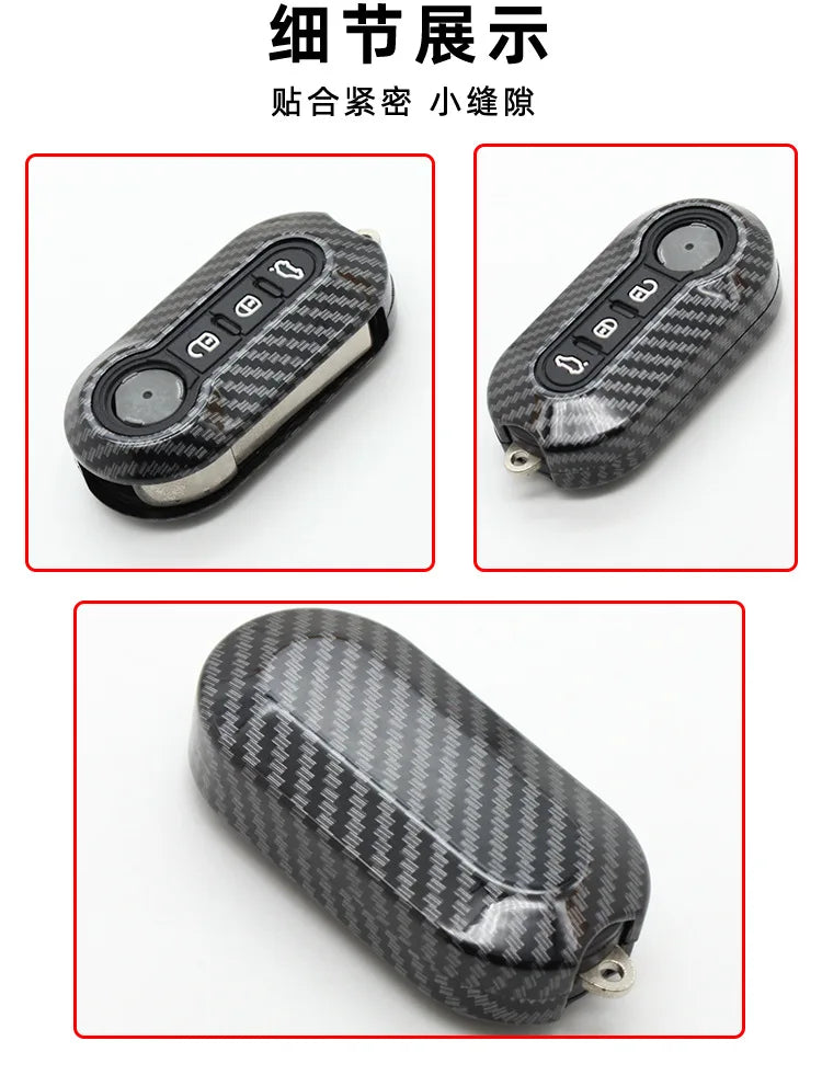Cubierta de carcasa de llavero de coche Abs de carbono para FIAT 500 500L 500X Abarth llave plegable de 3 botones