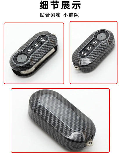 Cubierta de carcasa de llavero de coche Abs de carbono para FIAT 500 500L 500X Abarth llave plegable de 3 botones
