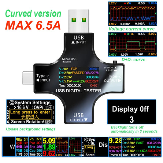 Probador USB PD de color 12 en 1, voltímetro Digital CC, medidor de voltaje de corriente tipo C, amperímetro, detector, indicador de cargador de banco de energía