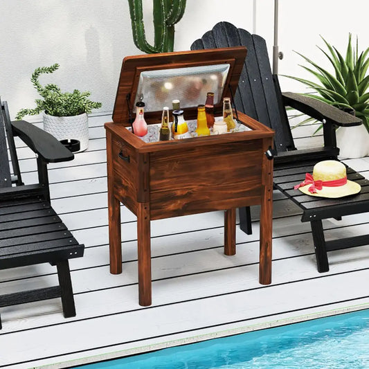 1pc Wooden Patio Cooler with 3 Handles and Bottle Opener for Cooling Beverages Stylish Outdoor Cooler Box