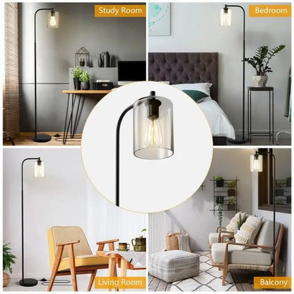 Industrial Black Floor Lamp with Glass Shade