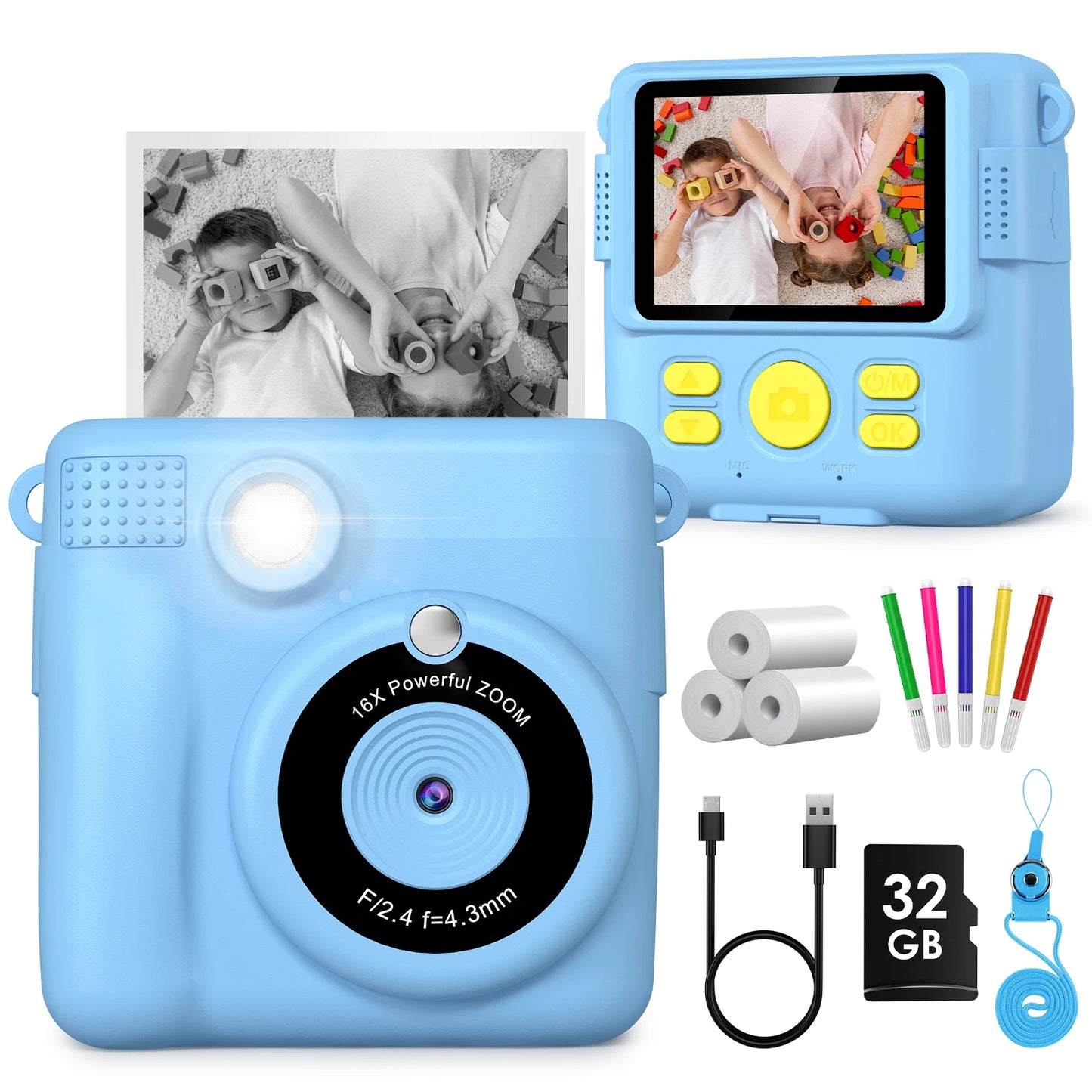 Cámara digital para niños 1080P HD cámara de impresión instantánea cámara portátil de juguete con tarjeta de 32GB regalo para niños niñas 3-12