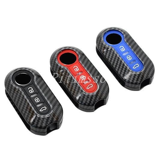 Cubierta de carcasa de llavero de coche Abs de carbono para FIAT 500 500L 500X Abarth llave plegable de 3 botones