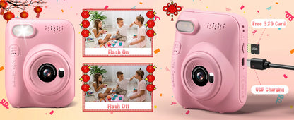 Cámara de impresión instantánea para niños, cámara para niños de 3,0 pulgadas durante 6-12 años, cámara digital HD 1080P de 32MP con 3 rollos de papel de impresora