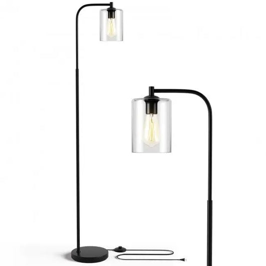 Industrial Black Floor Lamp with Glass Shade